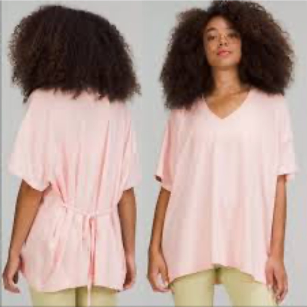 EUC lululemon Side Tie V-Neck T-Shirt size 6  pink mist